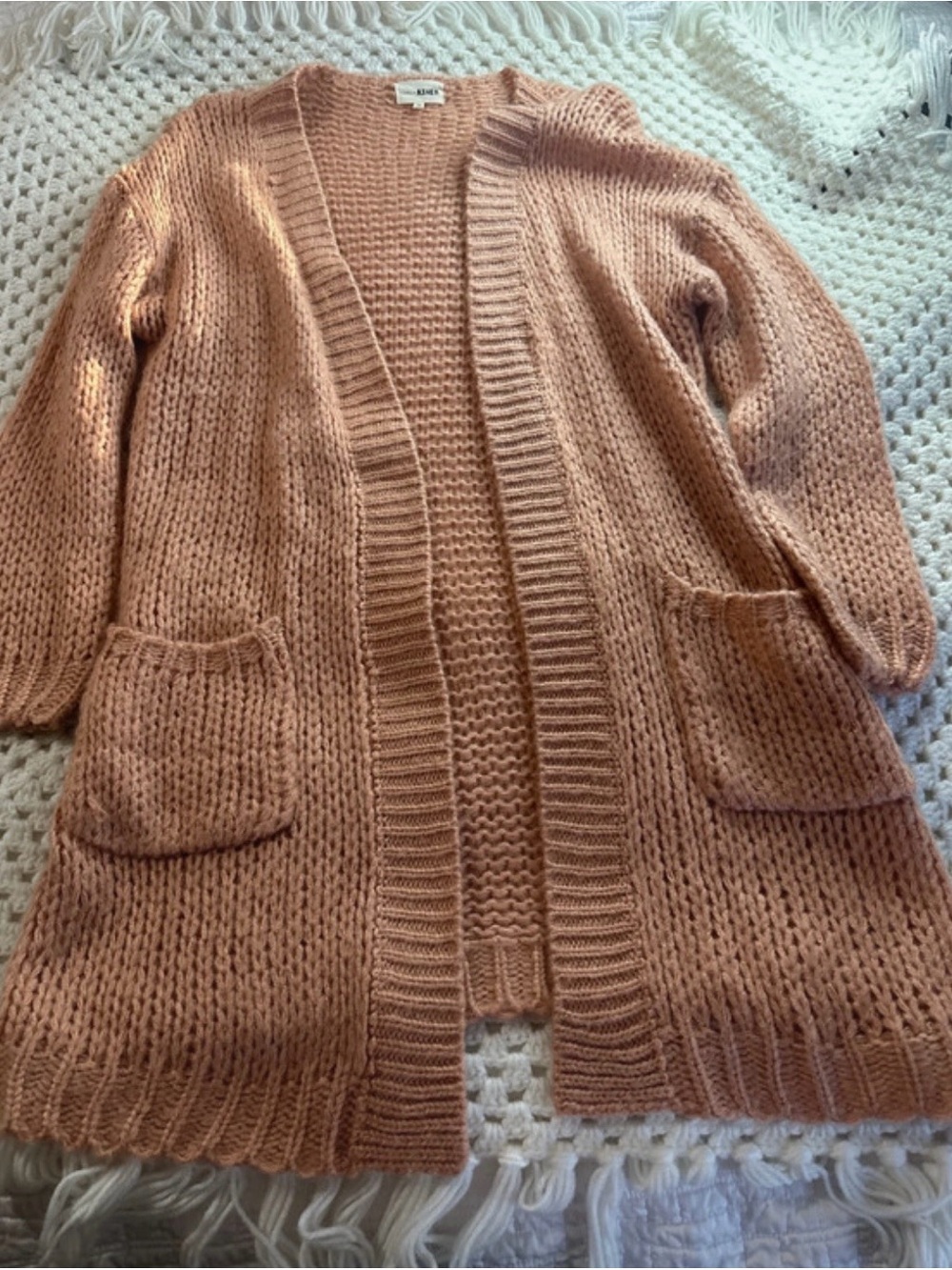 Open-Front Long Knit Cardigan Sweater - Dusty Rose